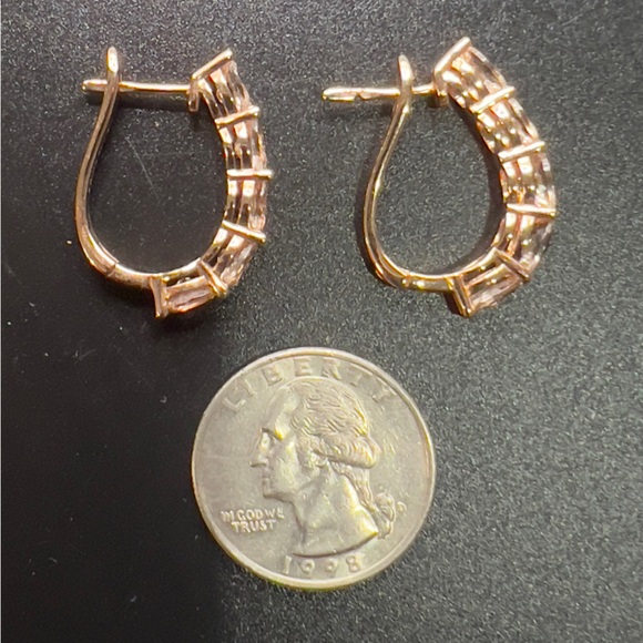 925 ROSE GOLD CHAMPAGNE RHINESTONES HOOP EARRINGS - Picture 4 of 7